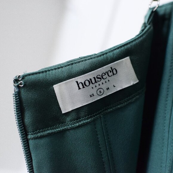 House of CB Charmaine Corset Dress Forest Green Satin Bodycon Floor Length Sz S - Picture 13 of 16